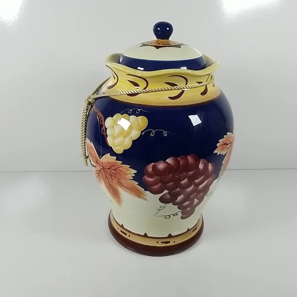 Vintage Nonnis Biscotti Hand Painted Ceramic Tuscany Cookie Jar Grape Theme 3067